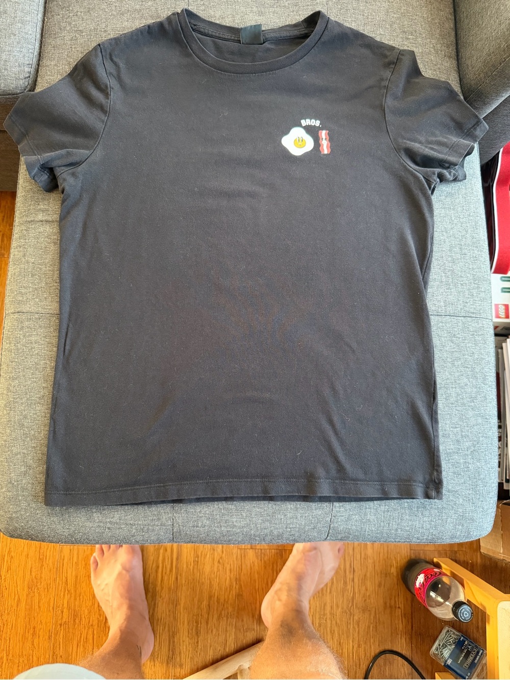 Black Graphic Tee with Egg & Bacon Motif - Unbranded